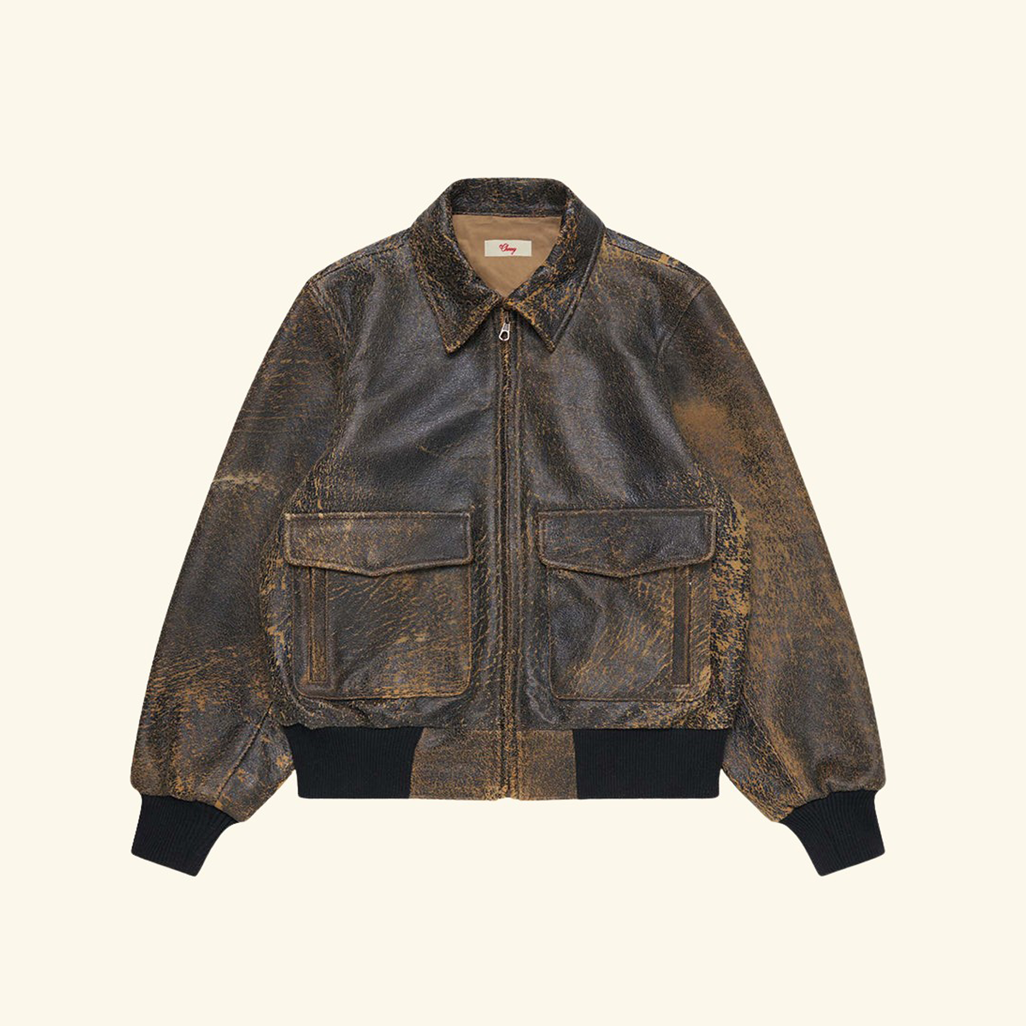 Image of Distressed Leather Flight Jacket (Black)