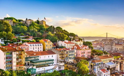 Skyline Hilltop Colorful Houses Lisbon