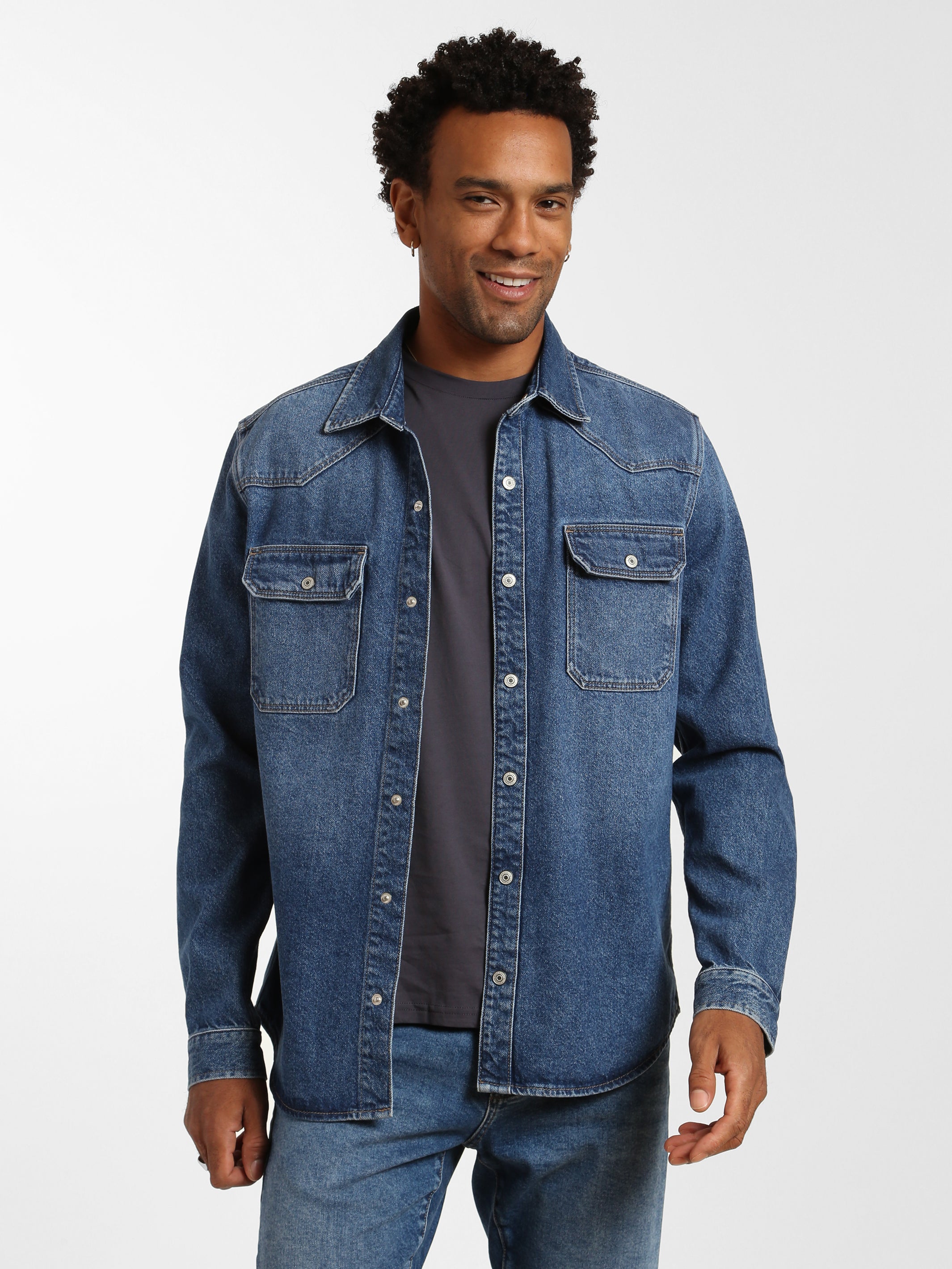 Image of North Denim Shirt in Dark Indigo Denim