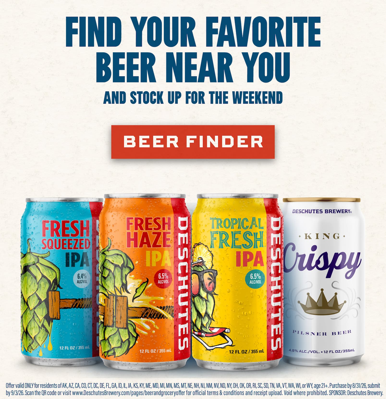 Lineup of 4 beers with a link to our beer finder