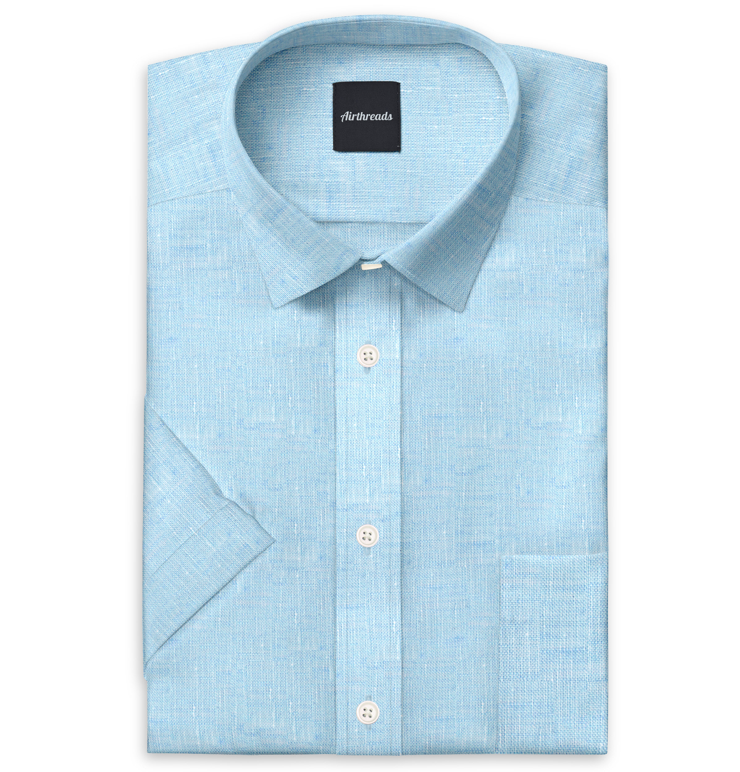 Image of Short Sleeve Linen Shirt in Sky Blue