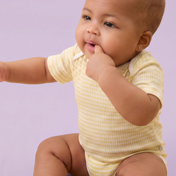 Yellow Stripe Ribbed Short Sleeve Bodysuit