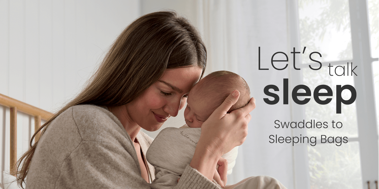 Lets Talk Sleep: Swaddles to Sleep Bags. Mother holding baby in swaddle
