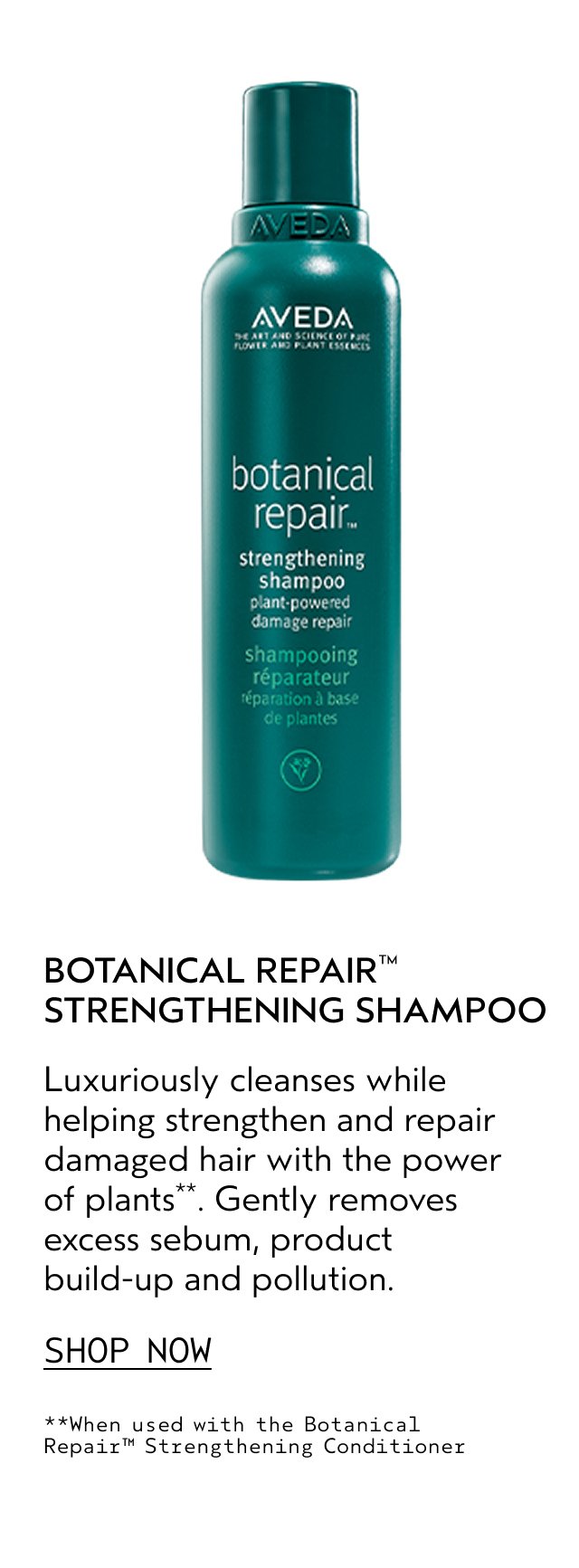 BOTANICAL REPAIR STRENGTHENING SHAMPOO Luxuriously cleanses while helping strengthen and repair damaged hair with the power of plants. Gently removes excess sebum, product build-up and pollution. SHOP NOW
