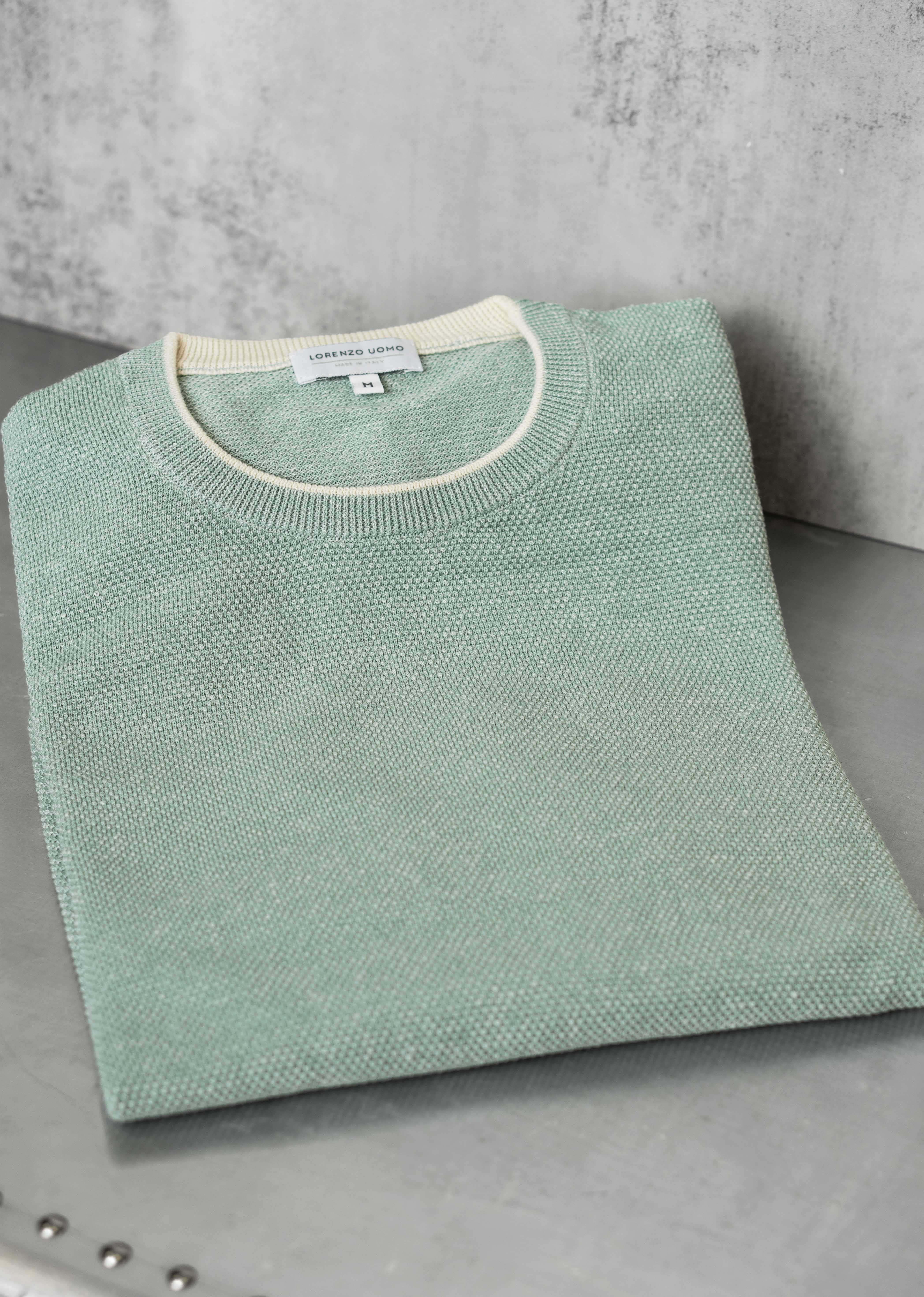 Men's Otranto Italian Piqué Textured Crew Sweater in Mint