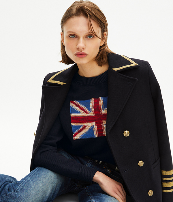 Pull drapeau anglais en coton marine