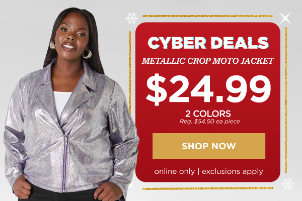 Cyber Deals • $24.99 Metallic Crop Motto Jacket (2 Colors). Shop Now