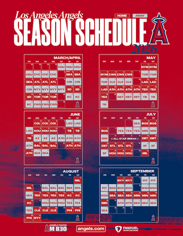 Los Angeles Angels Season Schedule 2026 - Angels Radio AM830 - angels.com - FanDuel Sports Network
