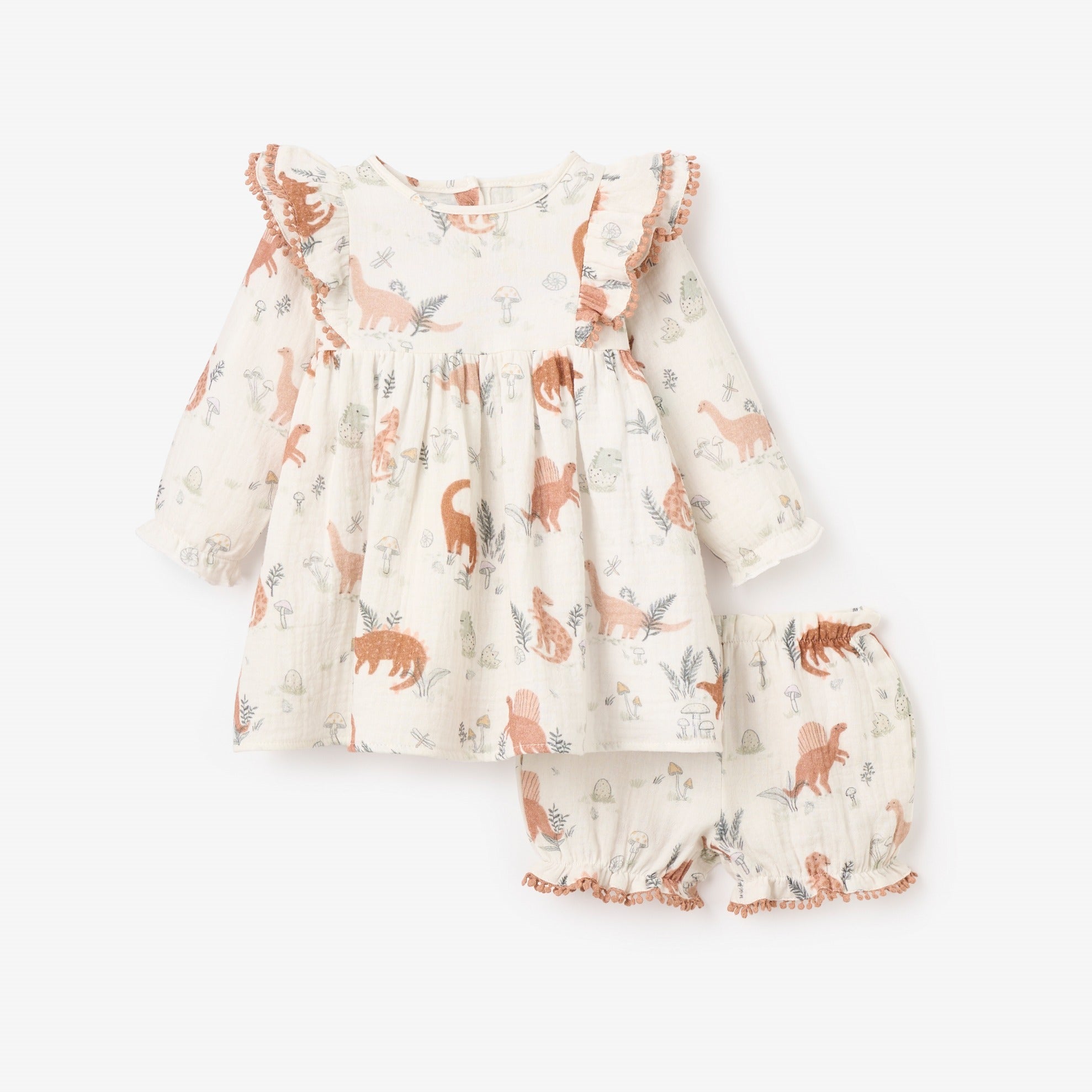 Image of Dinosaur Organic Muslin Ruffle Dress