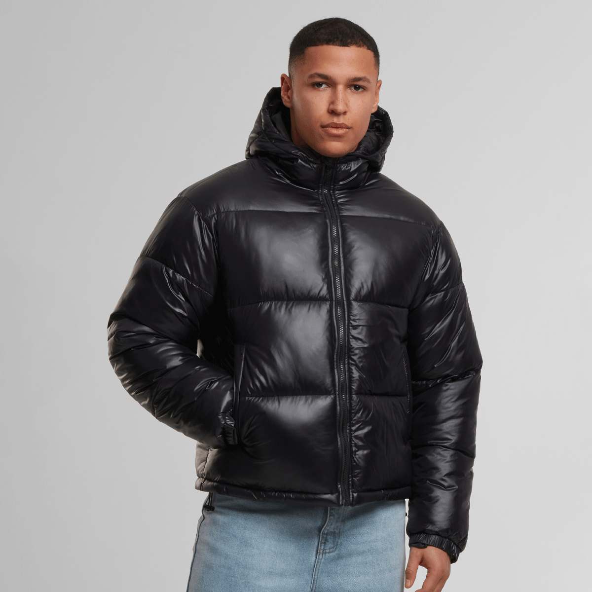 Shiny Puffer Jacket With Hood
