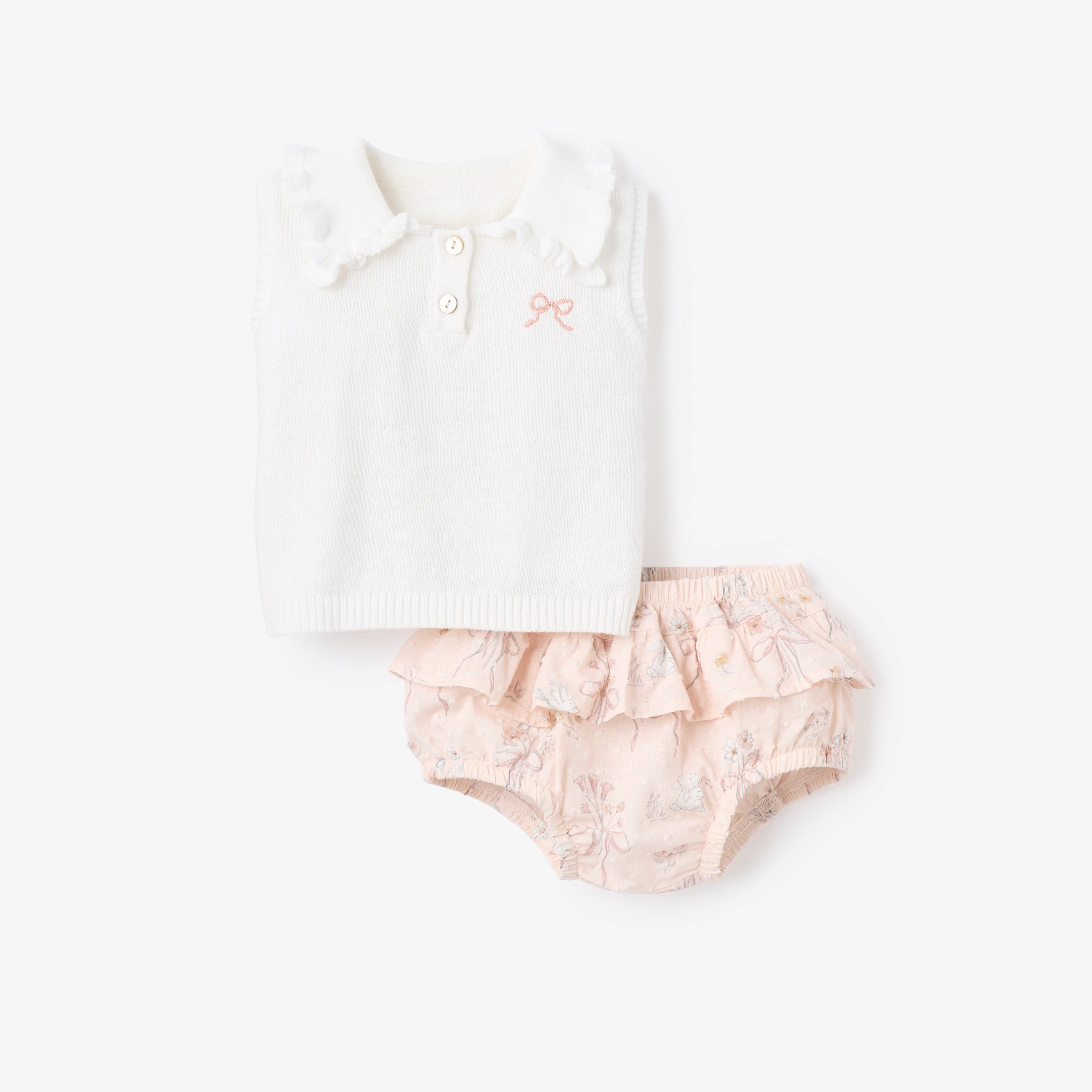 Image of Fleur de Provence Knit Polo + Swiss Dot Bloomer Set