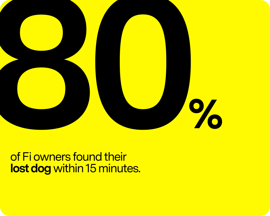 80% of Fi owners found their lost dog within 15 minutes.