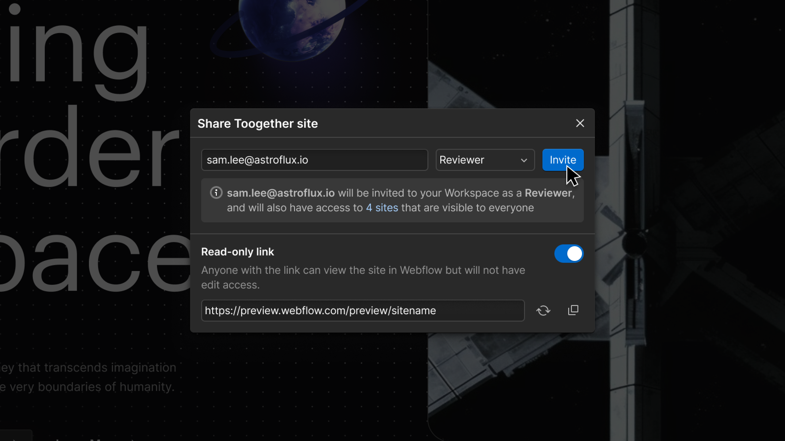 Invite teammates directly from the canvas