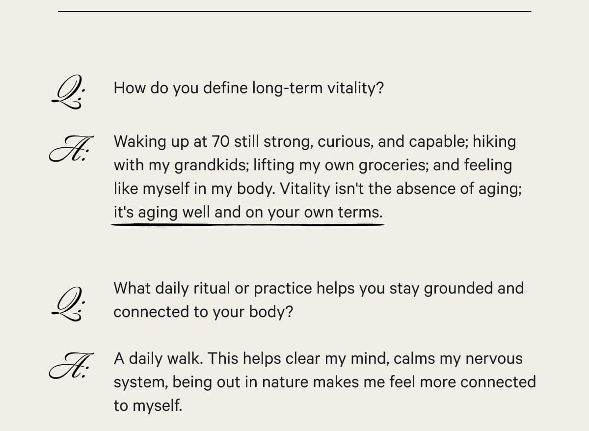 Q: How do you define long-term vitality?