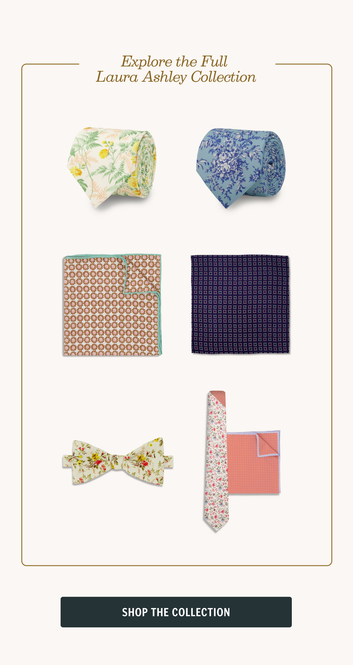 Complete the look with ties, pocket squares, and more from the Laura Ashley spring/summer collection.