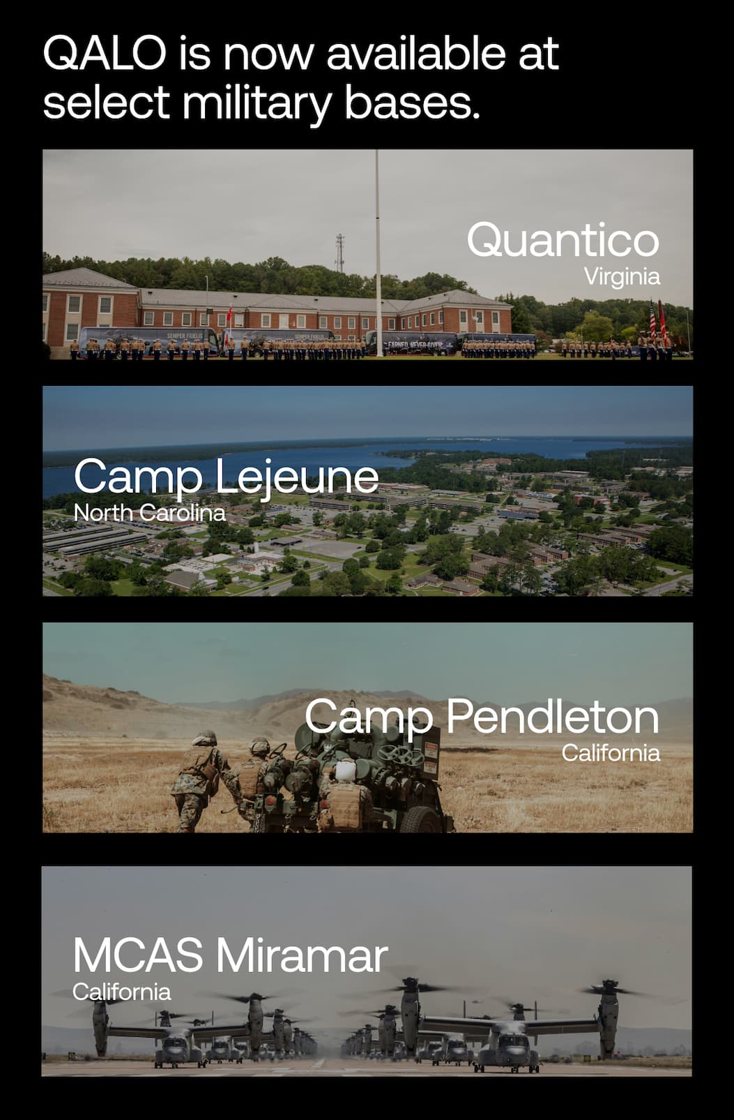 QALO is now available at select military bases.