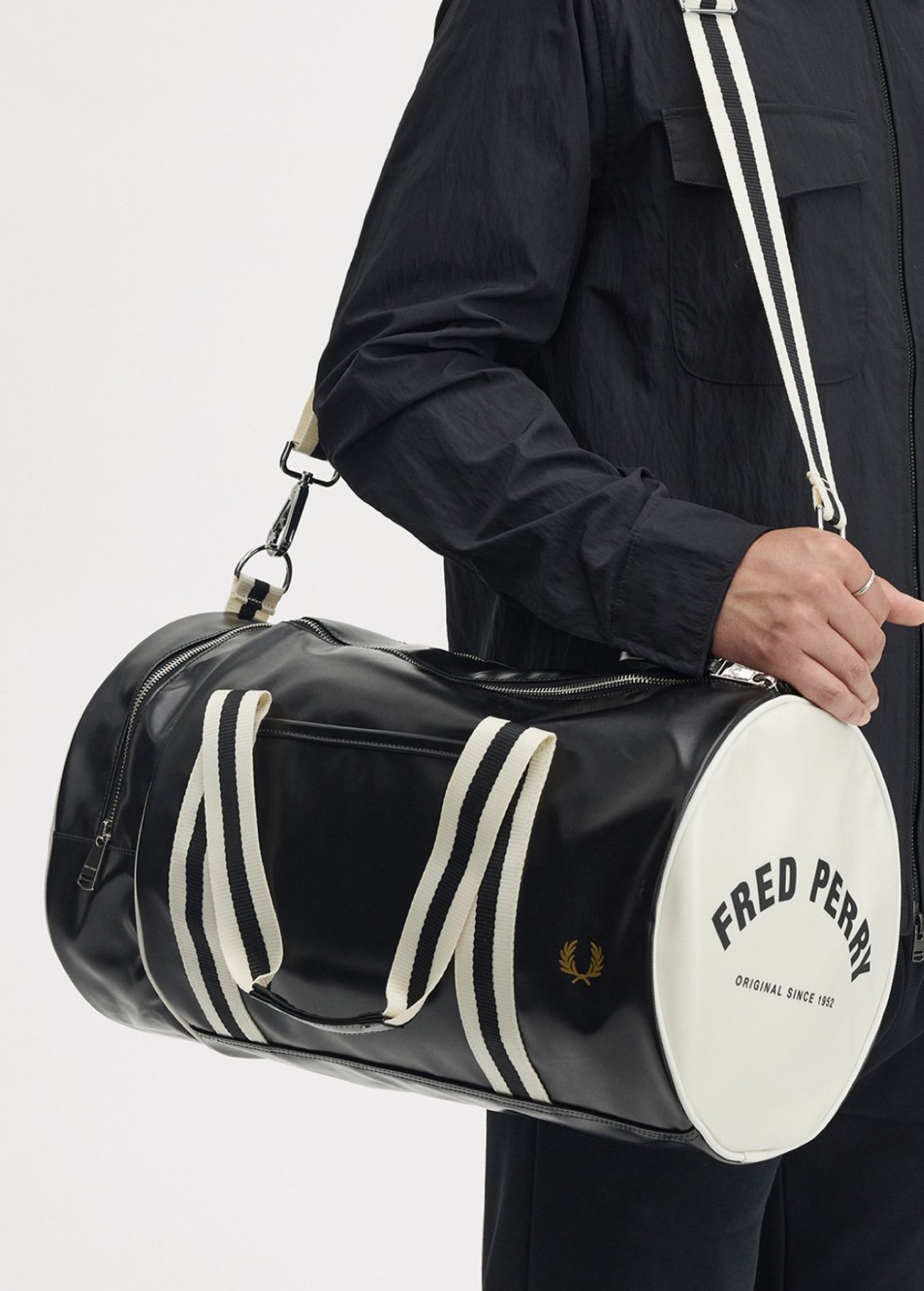 The Fred Perry Barrel Bag in Black / Ecru