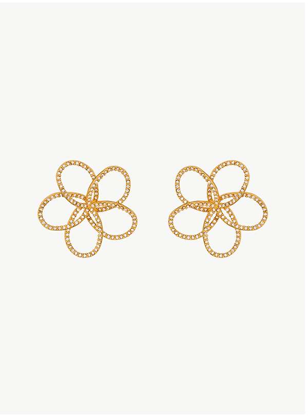 Flower Rhinestone Chain-Link Earrings