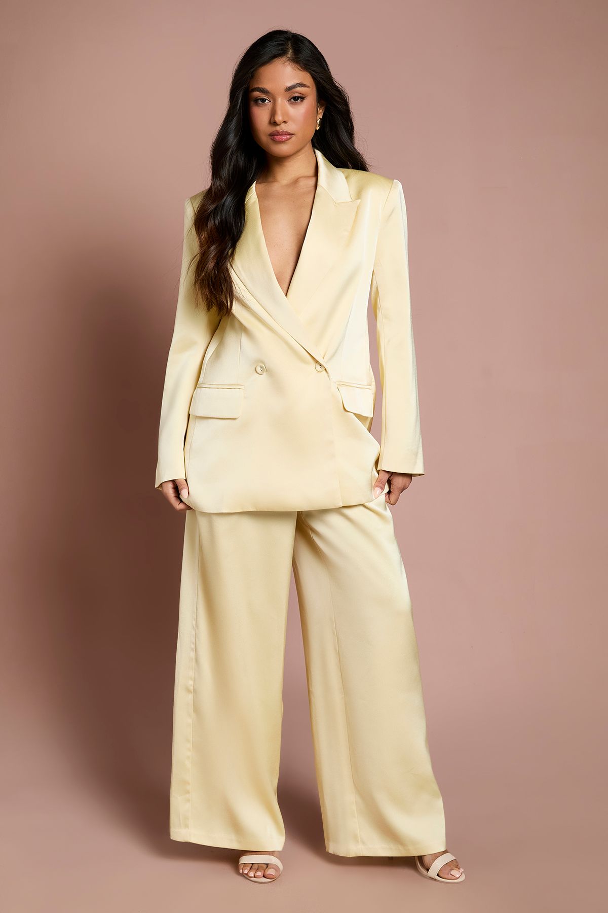 Petite Satin Double Breasted Blazer