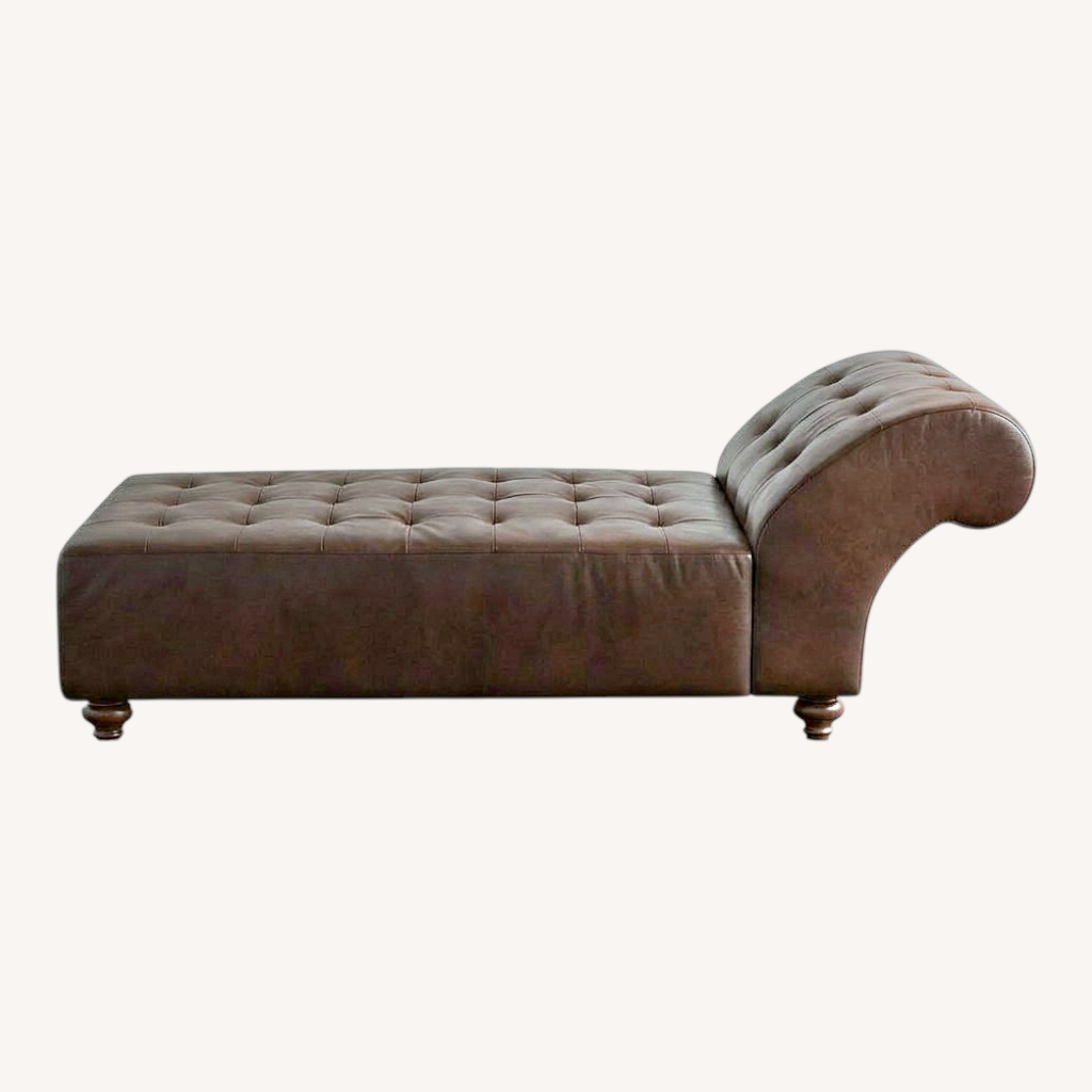 Image of Brown Leather Psychoanalytic Couch Chaise Lounge
