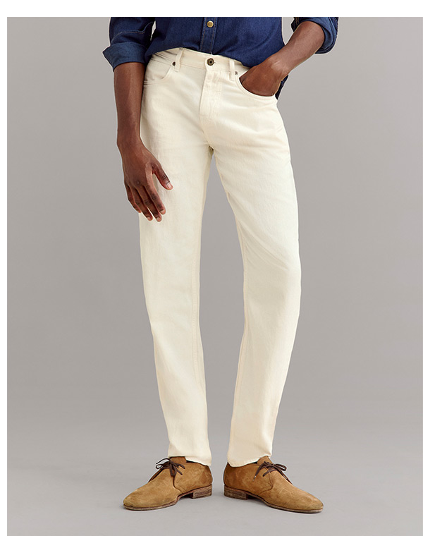 Cotton Linen 5 Pocket Pant in Eggshell