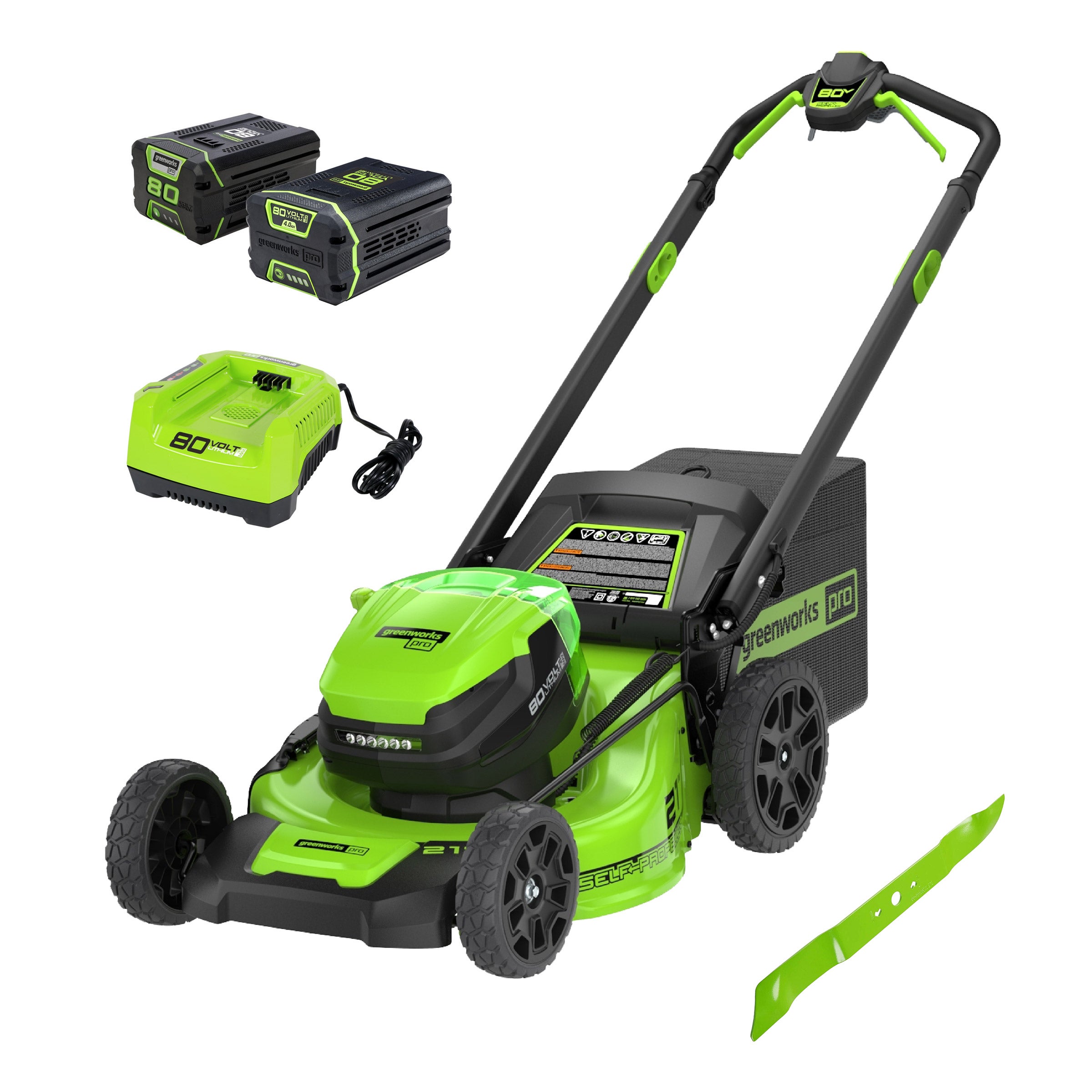 Greenworks 80V 21-inch Gen 2 Self-Propelled Mower with Extra Blade, 2 Batteries and Rapid Charger