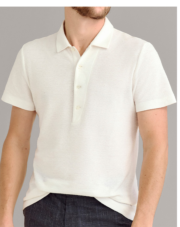 Hemp Cotton Twill Polo in White