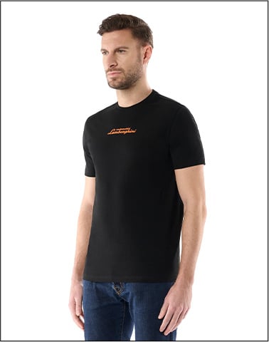 AUTOMOBILI LAMBORGHINI T-SHIRT WITH CONTRASTING SCRIPT LOGO