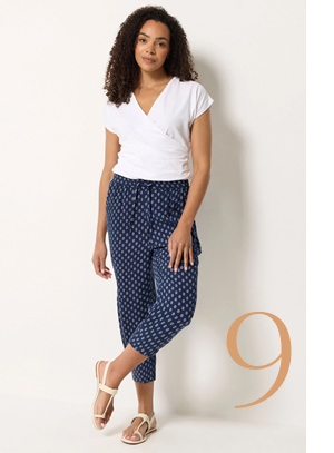 M&Co Navy Blue Dobby Cropped Trousers