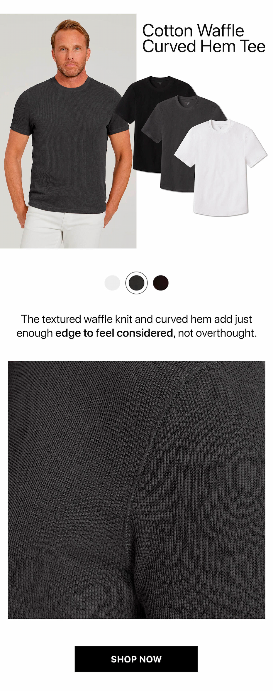 Cotton Waffle Curved Hem Crew