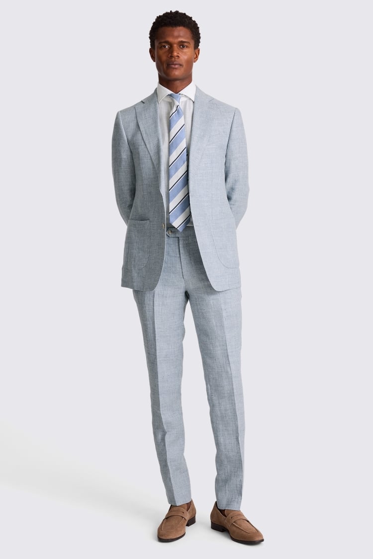 Tailored Fit Light Blue Linen Suit Jacket