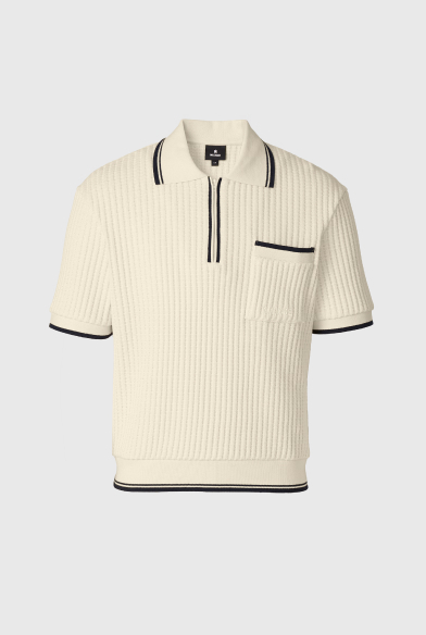 ESTABAN Crochet Knit Quarter-Zip Polo Shirt