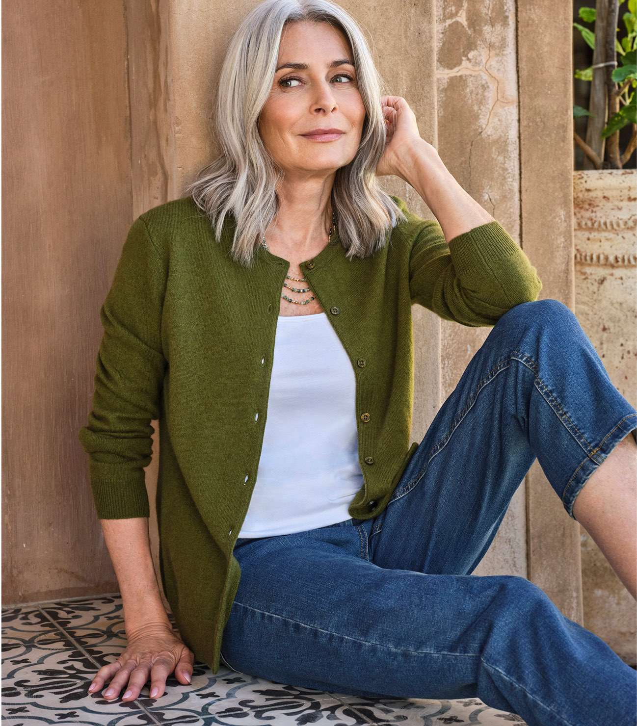 Cashmere Merino Crew Neck Cardigan