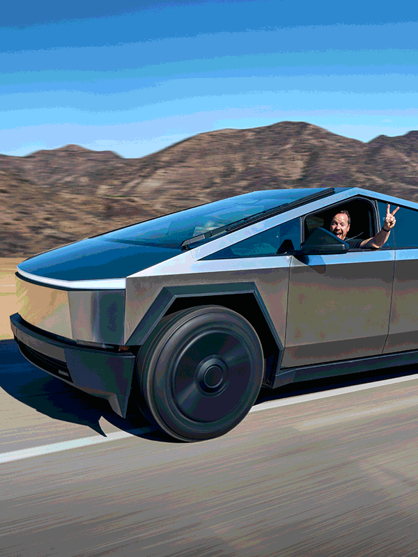 Rotating animated gif of various images of cars including sports cars, the Cybertruck, the Stig and others