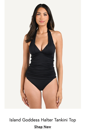 Island Goddess Halter Tankini Top - Black