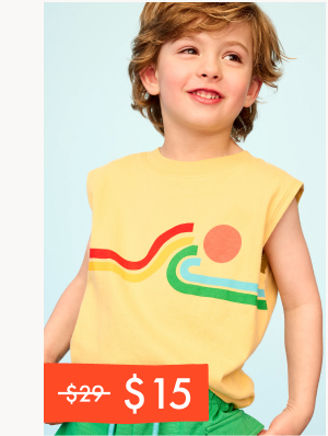 Sleeveless Graphic T-Shirt | Rainbow Wave on Custard
