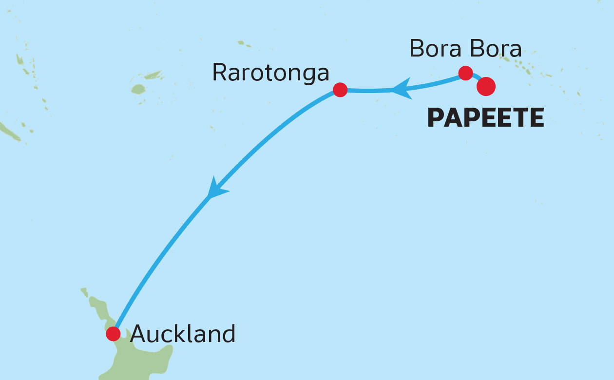 FLY, STAY & CRUISE<br>LUXURY TAHITI TO AUCKLAND MAP