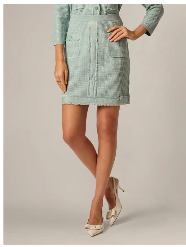 Fray Trimmed Pencil Skirt With Pockets In Dusty Seamist