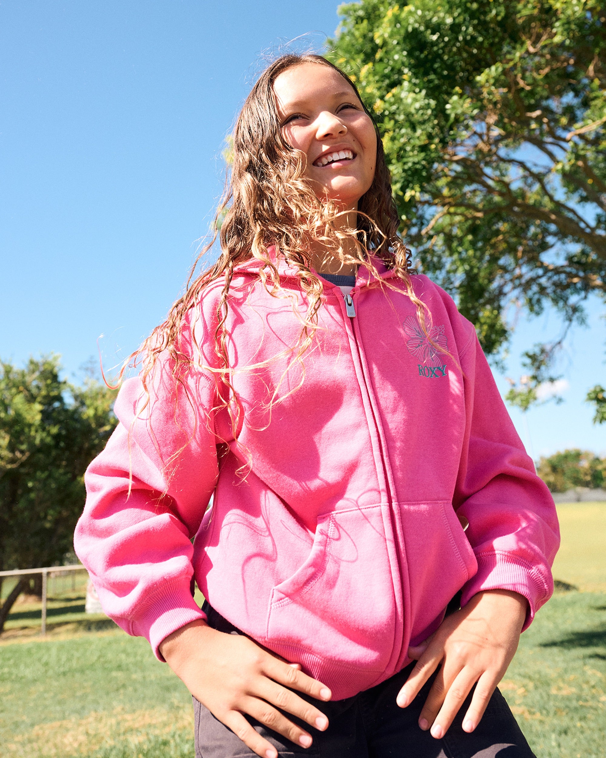 Image of Girls' Hibiscus Stitch Zip Hoodie