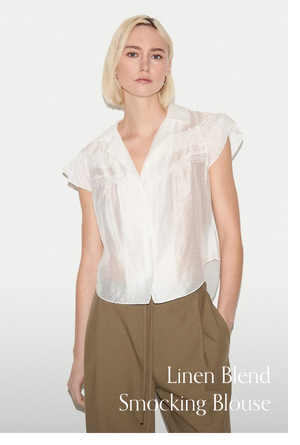 Linen Blend Smocking Blouse