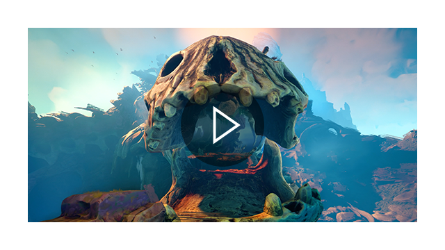 A path inside the gaping maw of a giant creature's skull. Play button overlay.