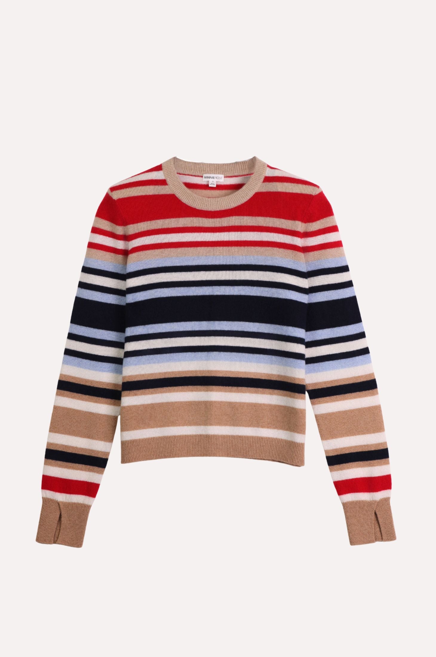 Image of Cashmere Multi Striped Long Sleeve Crew Neck with Shoulder Pads