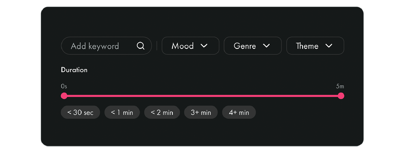 A picture of the new music filters UI on Uppbeat