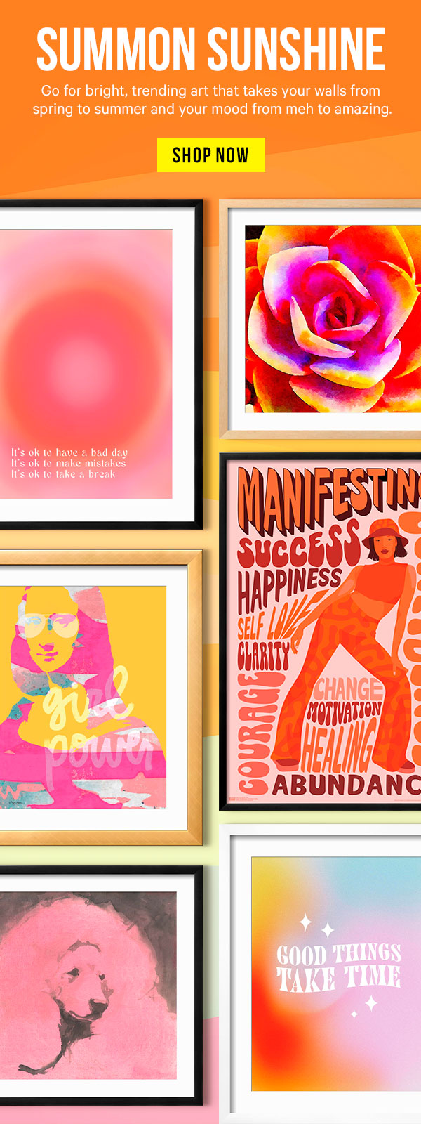 Summon Sunshine: Go for bright, trending art that takes your walls from spring to summer and your mood from meh to amazing. 