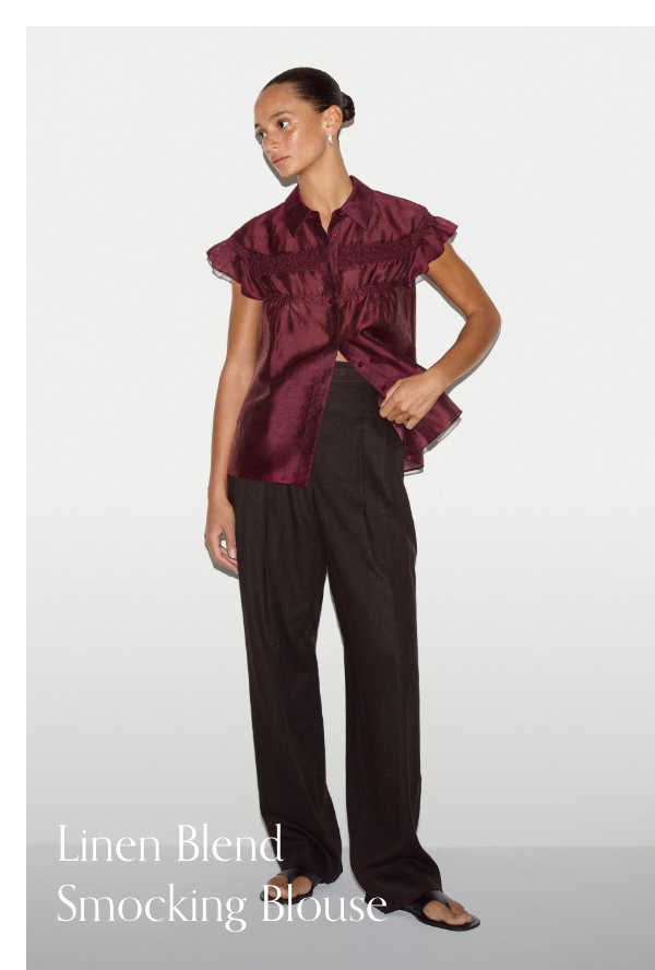 Linen Blend Smocking Blouse