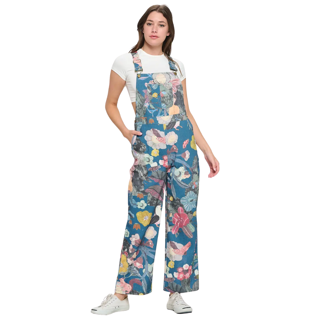 Image of Botanical Floral Print Overall Navy