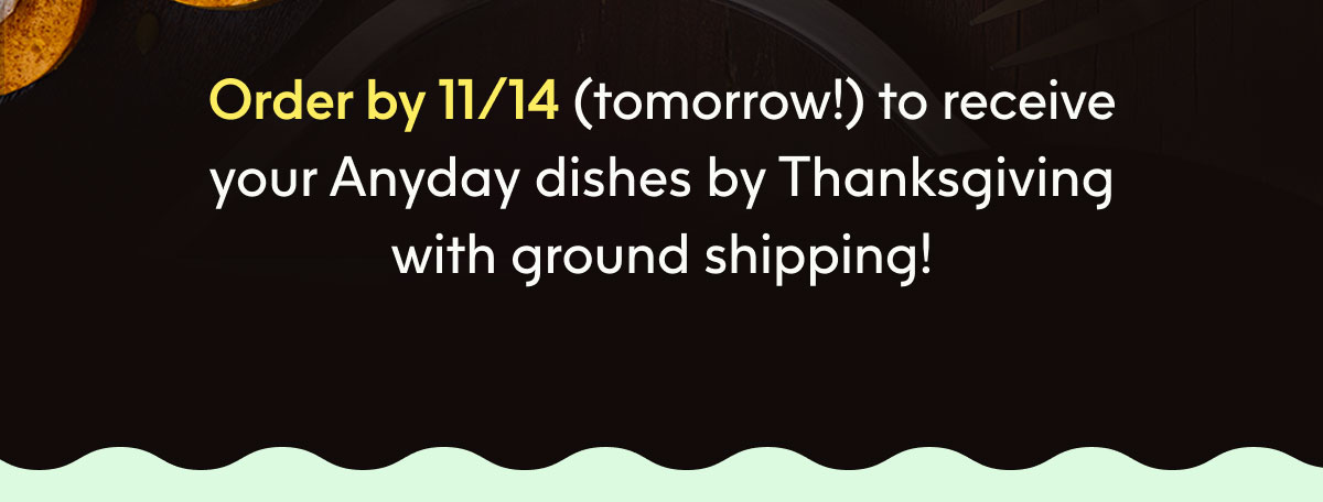 Order by 11/14 (tomorrow!) to receive your Anyday dishes by Thanksgiving with ground shipping!