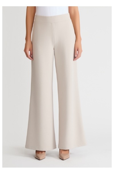 Stretch Deco Crepe Wide-Leg Pants, Limestone