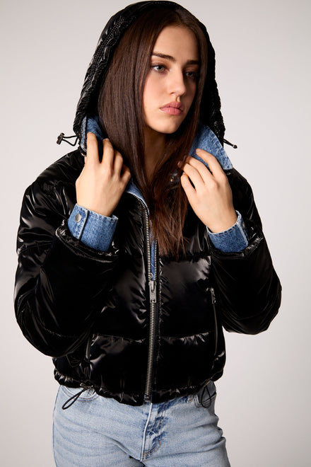 IN THE MIX DENIM PUFFER- Black