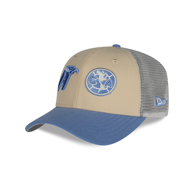 Image of New Era Club America 9Seventy Truckers Snapback Hat-Khaki/Baby Blue